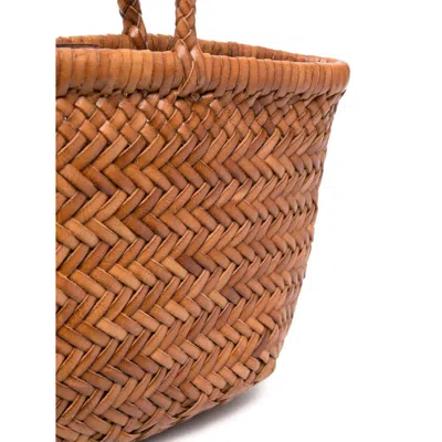 Dragon Diffusion Gora Brown Mini Shoulder Bag With Two Top Handles And Interwoven Design In Leather Woman In Brown
