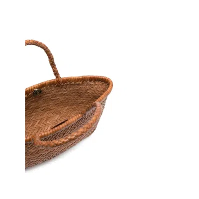 Dragon Diffusion Gora Brown Mini Shoulder Bag With Two Top Handles And Interwoven Design In Leather Woman In Brown