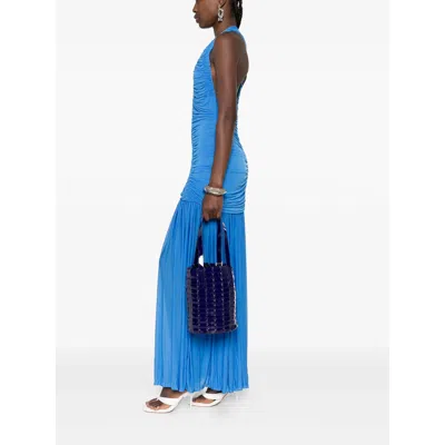 Dragon Diffusion Patent Leather Woven Bucket Bag In Blue