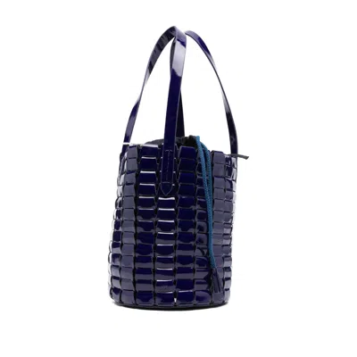 Dragon Diffusion Patent Leather Woven Bucket Bag In Blue