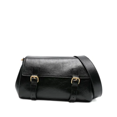 Dries Van Noten Textured Leather Shoulder Bag With Gold-tone Buckle Closure In Black