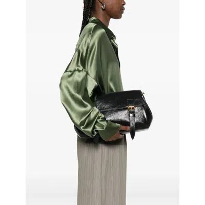 Dries Van Noten Textured Leather Shoulder Bag With Gold-tone Buckle Closure In Black