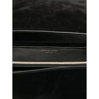 Dries Van Noten Textured Leather Shoulder Bag With Gold-tone Buckle Closure In Black