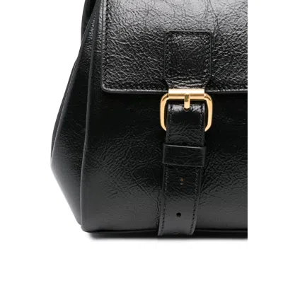 Dries Van Noten Textured Leather Shoulder Bag With Gold-tone Buckle Closure In Black