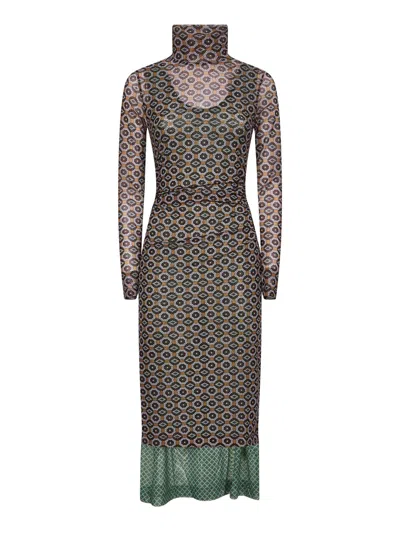 Dries Van Noten Printed Mesh Layered Midi Dress In Multi