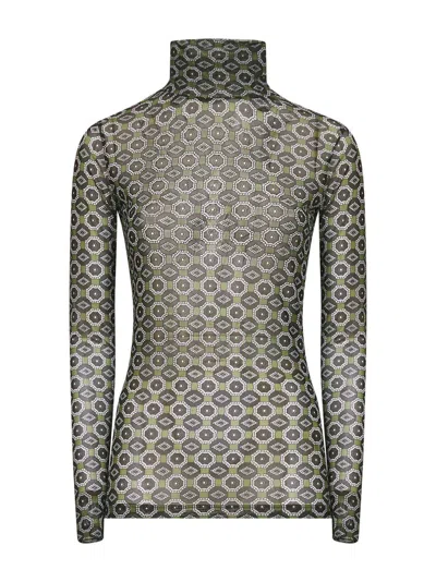 Dries Van Noten Geometric Pattern Turtleneck Long Sleeve Sweater In Multi