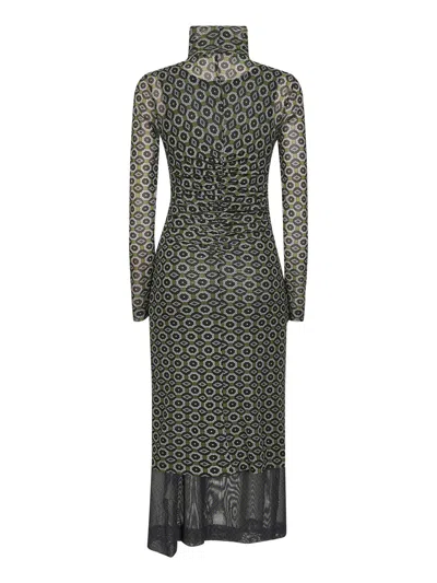 Dries Van Noten Mesh Layered Midi Dress With Asymmetrical Ruffles In Multi