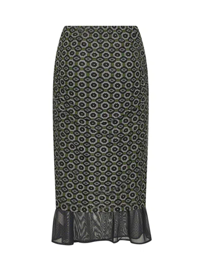 Dries Van Noten Green Printed Mesh Layered Midi Skirt In Green