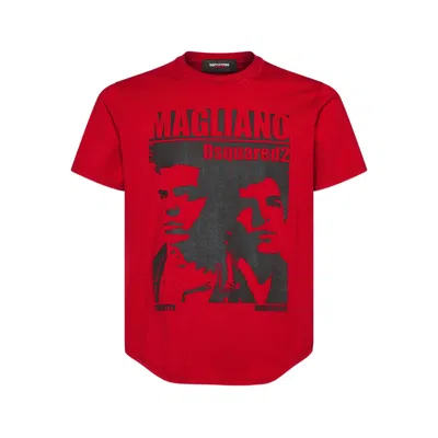 Dsquared2 D2 X Magliano Red Crewneck T-shirt With Maxi Print On The Front In Cotton Man In Red