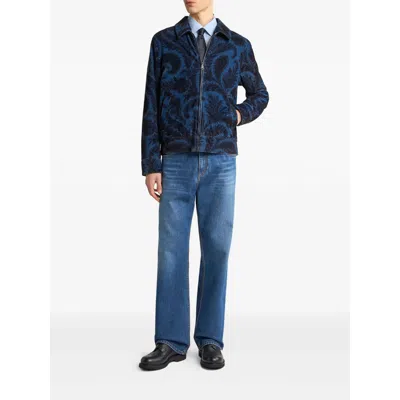 Etro Velvet Bomber Jacket With Print In Blue