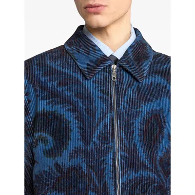 Etro Velvet Bomber Jacket With Print In Blue