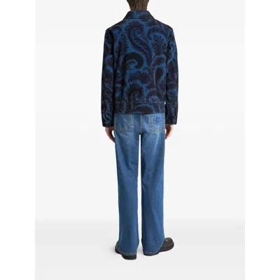 Etro Velvet Bomber Jacket With Print In Blue