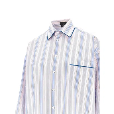 Etro Striped Cotton Shirt In Blue