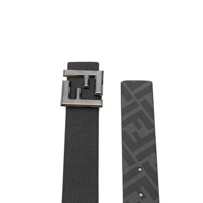 Fendi Ff Squared Leather And Canvas Reversible Belt Accessories In Black