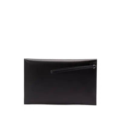Fendi Large Flat Pouch With Envelope Design And Wrist Strap In Black