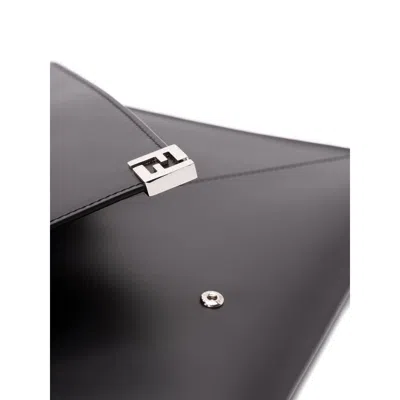 Fendi Large Flat Pouch With Envelope Design And Wrist Strap In Black
