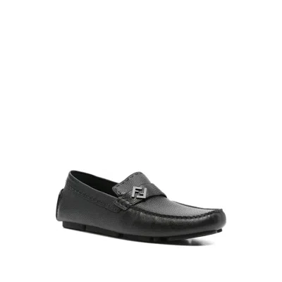 Fendi Ff Metal Driving Loafers Shoes In Black