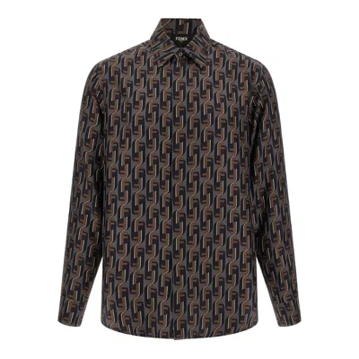 Fendi Nity Print Silk Long-sleeved Shirt In Multi