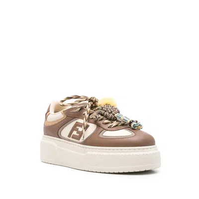 Fendi Sneakers Chunky Sole Contrast Panels In Brown