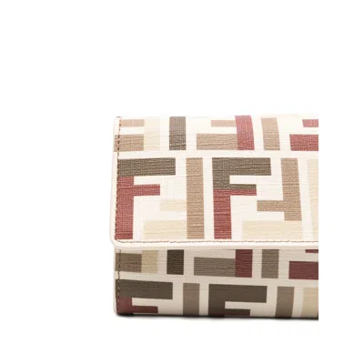 Fendi Ff Fabric Continental With Chain Pouch In White