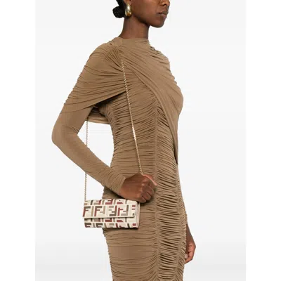 Fendi Ff Fabric Continental With Chain Pouch In White