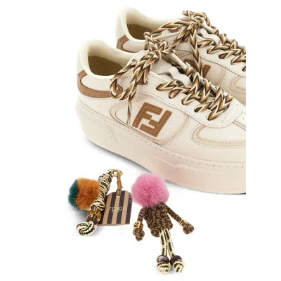 Fendi Match Low Top Platform In White Leather With Charm Women In White