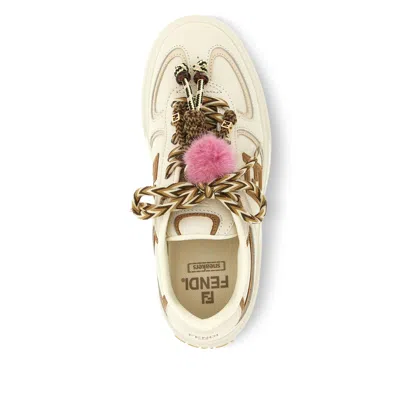 Fendi Match Low Top Platform In White Leather With Charm Women In White