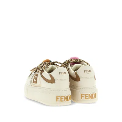 Fendi Match Low Top Platform In White Leather With Charm Women In White