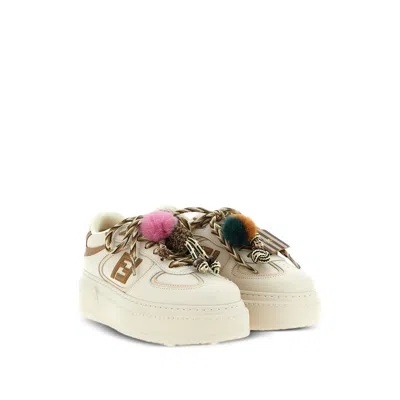 Fendi Match Low Top Platform In White Leather With Charm Women In White