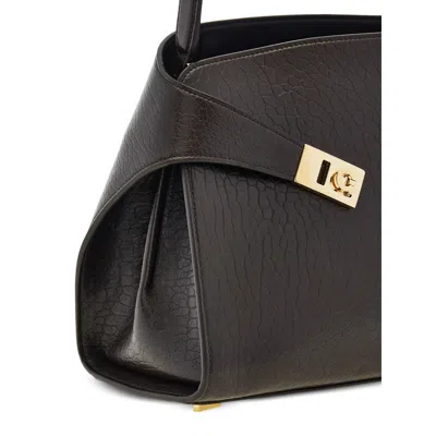 Ferragamo Structured Handbag With Fold-over Design And Gold-tone Hardware In Neutral