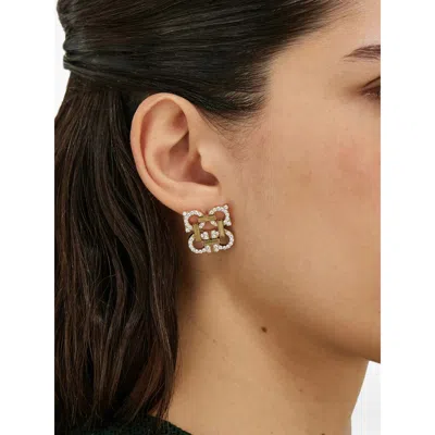 Ferragamo Crystal Embellished Four Gancini Clip On Earrings In Gold