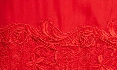 Ferragamo Cowl-neck Lace-insert Midi Dress In Red