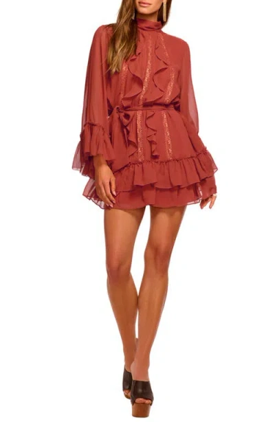 Ramy Brook Claudia Silk Chiffon Ruffle Tiered Mini Dress In Red