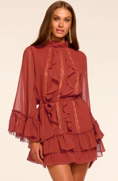Ramy Brook Claudia Silk Chiffon Ruffle Tiered Mini Dress In Red