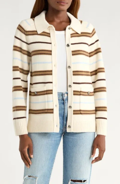 Rag & Bone Peggy Stripe Collared Oversize Wool Cardigan In Multi