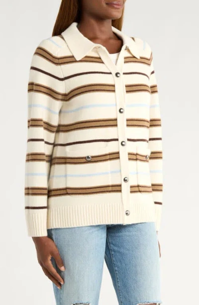 Rag & Bone Peggy Stripe Collared Oversize Wool Cardigan In Multi