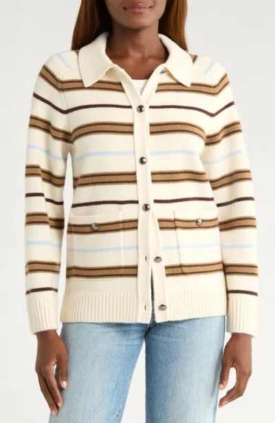 Rag & Bone Peggy Stripe Collared Oversize Wool Cardigan In Multi