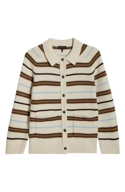 Rag & Bone Peggy Stripe Collared Oversize Wool Cardigan In Multi