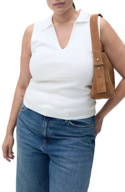 Mango Sleeveless Knit Polo In White