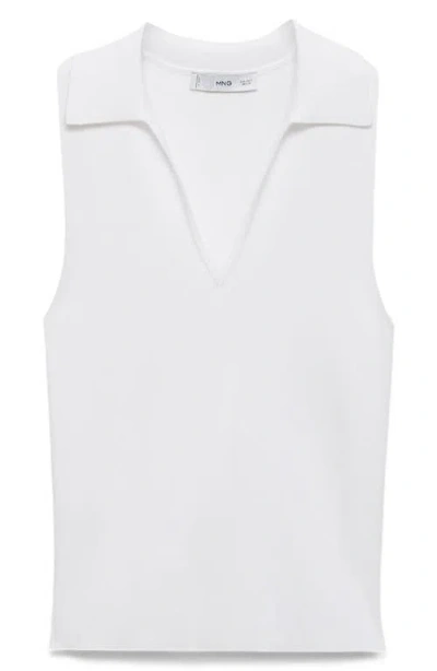 Mango Sleeveless Knit Polo In White
