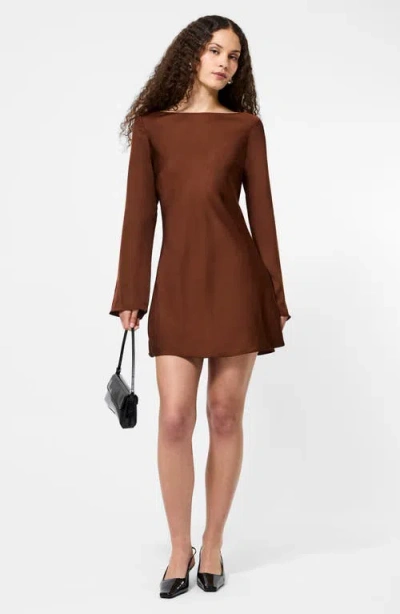 French Connection Ennis Satin Bell Sleeve Mini Dress In Brown