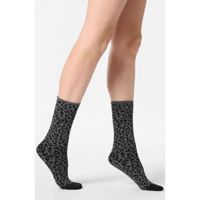 Oroblu Leopard Crew Socks In Gray