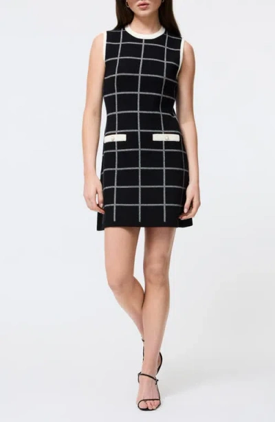 French Connection Check Sleeveless Round Neck Dress In Black