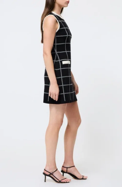 French Connection Check Sleeveless Round Neck Dress In Black