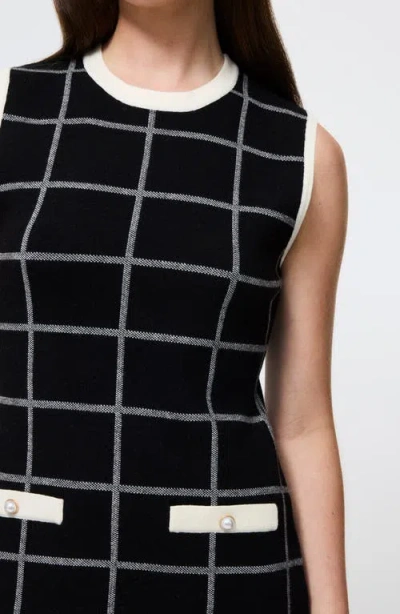French Connection Check Sleeveless Round Neck Dress In Black