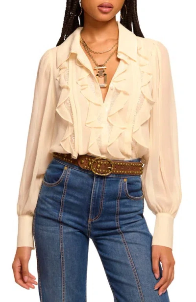 Ramy Brook Claire Ruffle Button Down Blouse In White