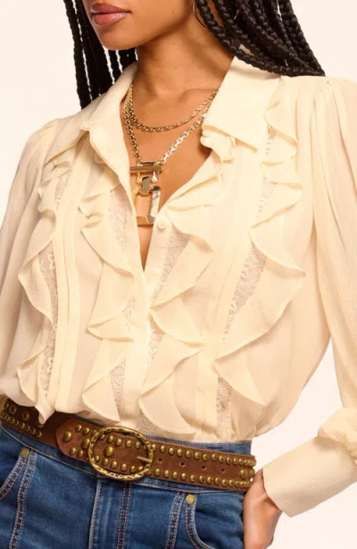 Ramy Brook Claire Ruffle Button Down Blouse In White
