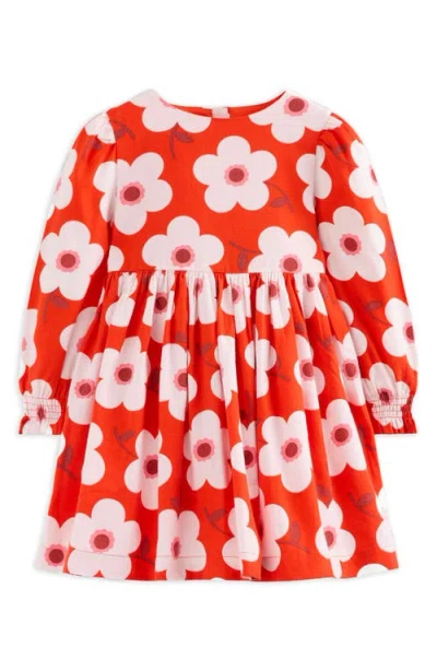 Mini Boden Kids' Floral Long Sleeve Cotton Dress In Red