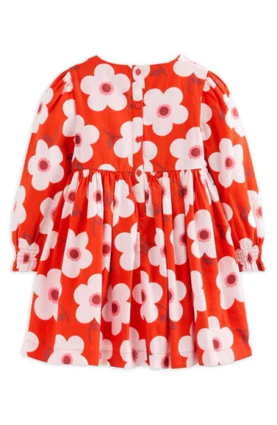 Mini Boden Kids' Floral Long Sleeve Cotton Dress In Red