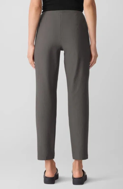 Eileen Fisher Stretch Crepe Flat Front Slim Ankle Pants In Rye In Gray